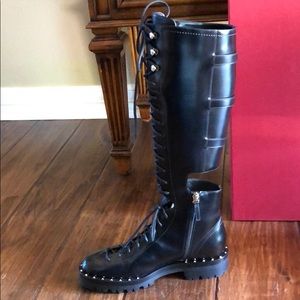 Valentino Garavani Black Leather Combat Boots EUC